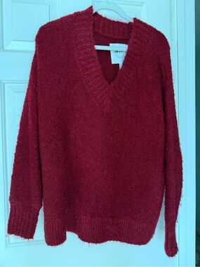aerie Burgundy V-Neck Cozy Knit Sweater